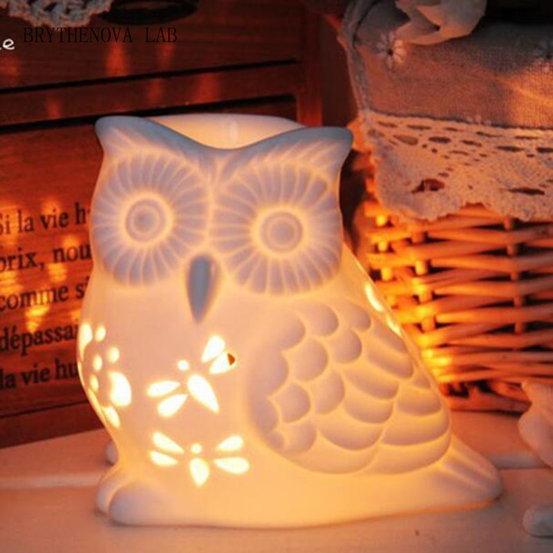 Home Fragrance Oil Burner - Porcelain Hollow Owl Aromatherapy Burner Owl